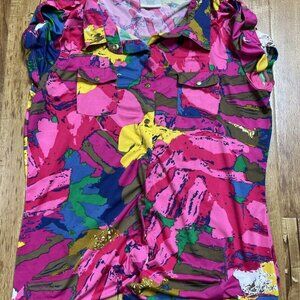 MBCBGMaxazria Cap Sleeve Button Up‎ Top Blouse Front Pockets fuchsia M?
